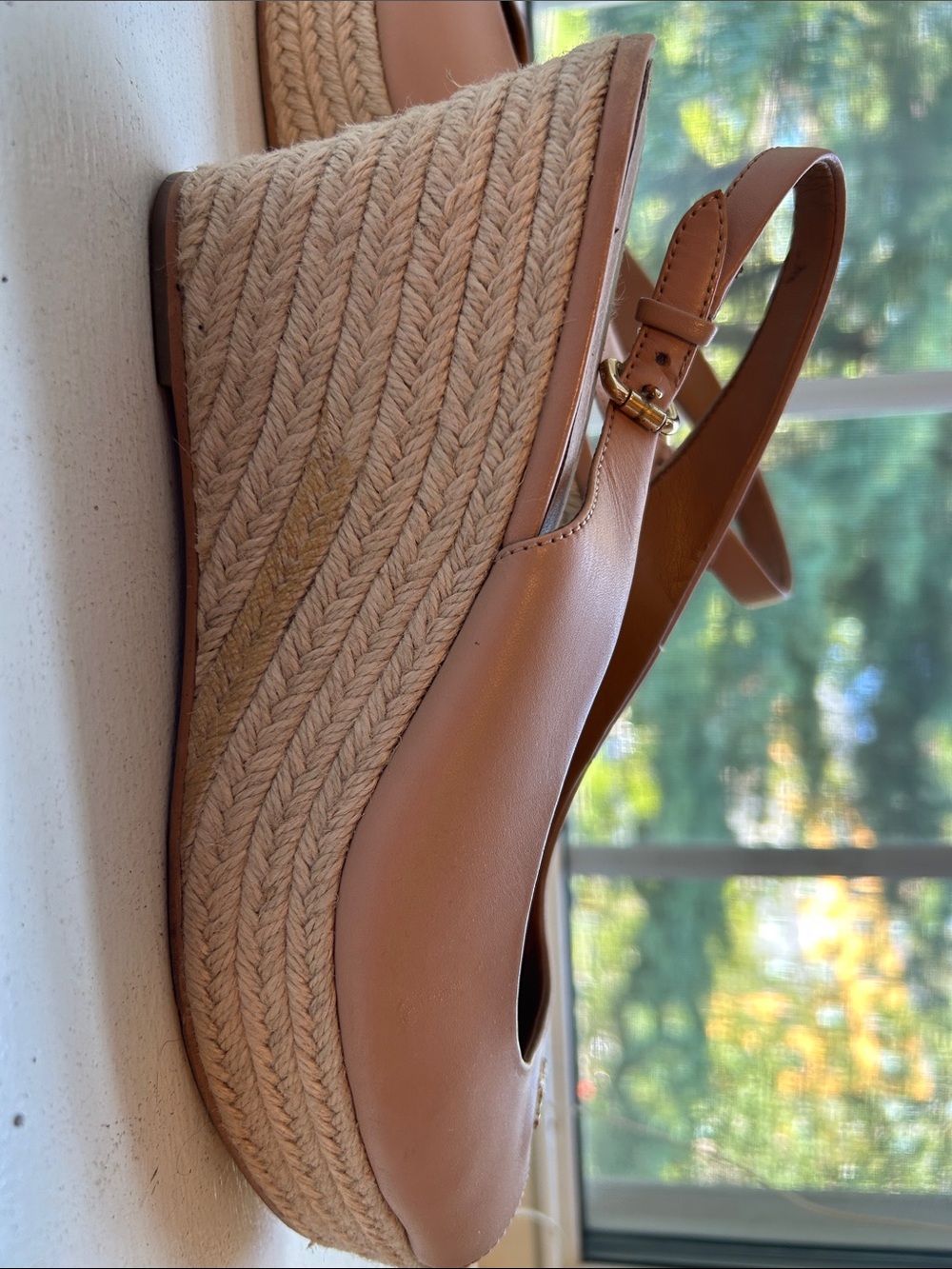 Coach Nude/Tan Leather Peep-Toe Slingback Flats - Picture 11 of 11